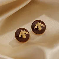 1 Pair Retro Flower Bee Plating Inlay Copper Agate Zircon 18k Gold Plated Ear Studs main image 5