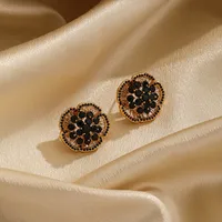 1 Pair Retro Flower Bee Plating Inlay Copper Agate Zircon 18k Gold Plated Ear Studs main image 2