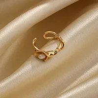 Retro Flower Butterfly Copper Plating Inlay Freshwater Pearl 18k Gold Plated Open Rings main image 6