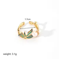 Retro Flower Butterfly Copper Plating Inlay Freshwater Pearl 18k Gold Plated Open Rings sku image 1