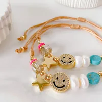 Cute Star Freshwater Pearl Rope Copper Knitting Plating Inlay Rhinestones 18k Gold Plated Women's Bracelets main image 2