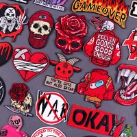 Punk Letter Retro Red Heart Skull Cloth Cloth Sticker main image 1