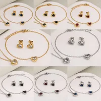 Wholesale Jewelry Classic Style Heart Shape 304 Stainless Steel Rhinestones Inlay Jewelry Set main image 1