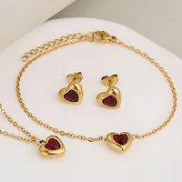 Wholesale Jewelry Classic Style Heart Shape 304 Stainless Steel Rhinestones Inlay Jewelry Set main image 7