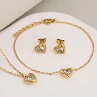 Wholesale Jewelry Classic Style Heart Shape 304 Stainless Steel Rhinestones Inlay Jewelry Set main image 6