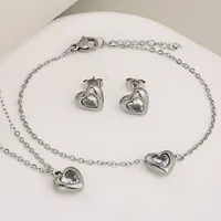 Wholesale Jewelry Classic Style Heart Shape 304 Stainless Steel Rhinestones Inlay Jewelry Set main image 8