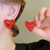 1 Pair Glam Simple Style Heart Shape Alloy Resin Ear Studs main image 1