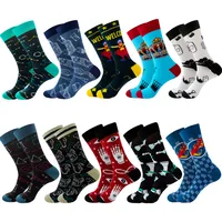 Unisex Classic Style Printing Letter Cotton Crew Socks 5 Pairs Per Pack main image 1