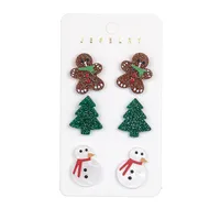 3 Pairs Cute Christmas Tree Gingerbread Snowman Arylic Ear Studs main image 5