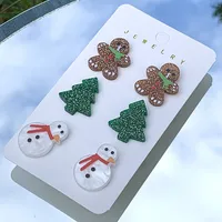 3 Pairs Cute Christmas Tree Gingerbread Snowman Arylic Ear Studs main image 4