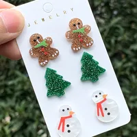 3 Pairs Cute Christmas Tree Gingerbread Snowman Arylic Ear Studs main image 3