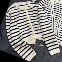 Women's Cardigan Sweater Long Sleeve Sweaters & Cardigans Contrast Binding Simple Style Stripe main image 3