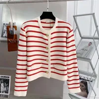 Women's Cardigan Sweater Long Sleeve Sweaters & Cardigans Contrast Binding Simple Style Stripe sku image 1