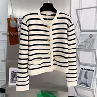 Women's Cardigan Sweater Long Sleeve Sweaters & Cardigans Contrast Binding Simple Style Stripe sku image 2