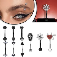 1 Piece Eyebrow Studs Exaggerated Rock Punk Heart Shape 316 Stainless Steel  Arylic Copper Epoxy Plating Inlay Acrylic Rhinestones Zircon Black Plated Eyebrow Studs main image 1