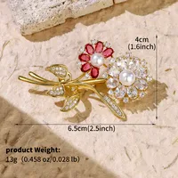 Glam Shiny Heart Shape Flower Grain Copper Inlay Pearl Zircon Women's Brooches sku image 23