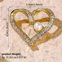 Glam Shiny Heart Shape Flower Grain Copper Inlay Pearl Zircon Women's Brooches sku image 7