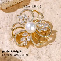 Glam Shiny Heart Shape Flower Grain Copper Inlay Pearl Zircon Women's Brooches sku image 15