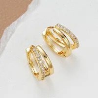 1 Pair IG Style Double Ring Inlay Copper Rhinestones Earrings main image 4