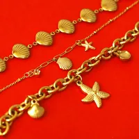 Wholesale Jewelry Vacation Beach Starfish Shell 304 Stainless Steel Zircon 18K Gold Plated Plating Stainless Steel Jewelry Sets main image 1