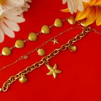 Wholesale Jewelry Vacation Beach Starfish Shell 304 Stainless Steel Zircon 18K Gold Plated Plating Stainless Steel Jewelry Sets main image 5