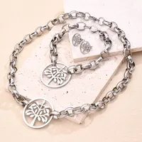 Wholesale Jewelry Casual Basic Vacation Round Life Tree Simple 304 Stainless Steel Handmade Polishing Jewelry Set sku image 4