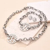 Wholesale Jewelry Casual Basic Vacation Round Life Tree Simple 304 Stainless Steel Handmade Polishing Jewelry Set sku image 4