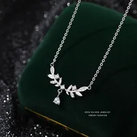 S999 Silver Zircon Plating Leaves Pendant Necklace main image 1