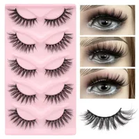 5 Pairs Of  Cat Eye Fox Fake Eyelash Black Stem Thick Curly Natural Simulation Cross main image 1