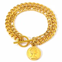 Retro Human Round Letter 304 Stainless Steel Gold Plated Cuban Link Chain Curb Chain Bracelets In Bulk main image 4