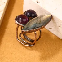 Copper Handmade Inlay Asymmetrical Irregular Labradorite Amethyst  Open Rings main image 4