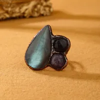 Copper Handmade Inlay Asymmetrical Irregular Labradorite Amethyst  Open Rings main image 8