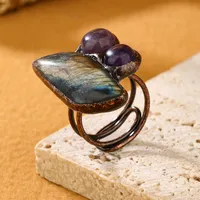 Copper Handmade Inlay Asymmetrical Irregular Labradorite Amethyst  Open Rings main image 2