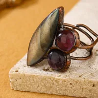 Copper Handmade Inlay Asymmetrical Irregular Labradorite Amethyst  Open Rings main image 9