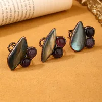 Copper Handmade Inlay Asymmetrical Irregular Labradorite Amethyst  Open Rings main image 1