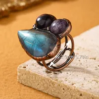 Copper Handmade Inlay Asymmetrical Irregular Labradorite Amethyst  Open Rings main image 3