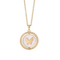 Wholesale Jewelry Glam Round Butterfly 304 Stainless Steel Copper Shell Zircon Inlay Pendant Necklace main image 8