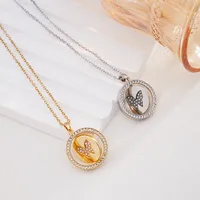 Wholesale Jewelry Glam Round Butterfly 304 Stainless Steel Copper Shell Zircon Inlay Pendant Necklace main image 4