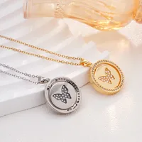 Wholesale Jewelry Glam Round Butterfly 304 Stainless Steel Copper Shell Zircon Inlay Pendant Necklace main image 6