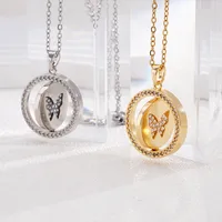 Wholesale Jewelry Glam Round Butterfly 304 Stainless Steel Copper Shell Zircon Inlay Pendant Necklace main image 1