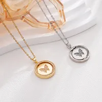 Wholesale Jewelry Glam Round Butterfly 304 Stainless Steel Copper Shell Zircon Inlay Pendant Necklace main image 7