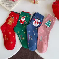 Women's Cartoon Style Christmas Tree Santa Claus Snowman Cotton Crew Socks A Pair sku image 6