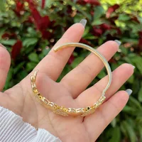 Copper 18K Gold Plated Inlay Heart Shape Zircon Bangle main image 5