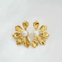 2 Pieces Set Exaggerated Rock Sweet Flower Asymmetrical 304 Stainless Steel Acrylic 18K Gold Plated Ear Studs main image 6