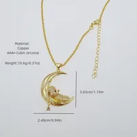 Copper Cable Chain Box Chain 18K Gold Plated Inlay Moon Wings Zircon Pendant Necklace main image 2