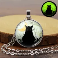 Black Cat Luminous Necklace Women Jewelry Luminous Crystal Glass Pendant Necklace  Creative Small Gift Wholesale main image 1