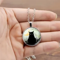 Black Cat Luminous Necklace Women Jewelry Luminous Crystal Glass Pendant Necklace  Creative Small Gift Wholesale main image 2