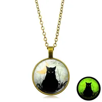 Black Cat Luminous Necklace Women Jewelry Luminous Crystal Glass Pendant Necklace  Creative Small Gift Wholesale main image 4