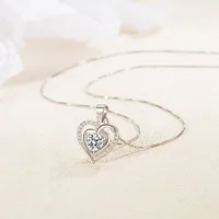 Sterling Silver Box Chain Diamond Heart Shape Pendant Necklace main image 1