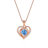 Sterling Silver Box Chain Diamond Heart Shape Pendant Necklace sku image 3